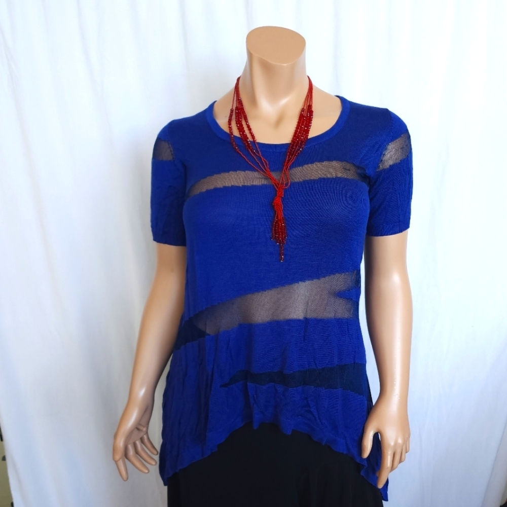 Shadow stripe knit asymmetrical tunic